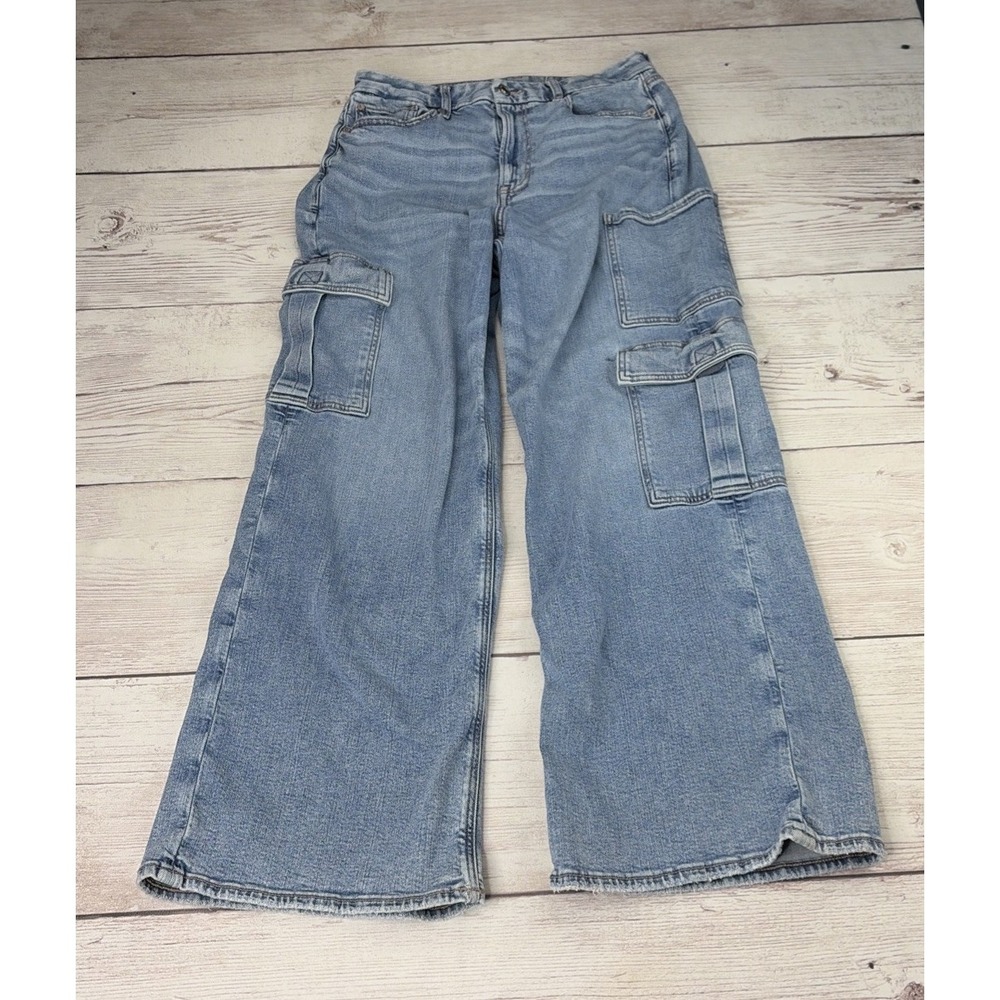 American Eagle Women's 10 Reg Curvy Super High-Rise Baggy Wide Leg Jeans Stretch